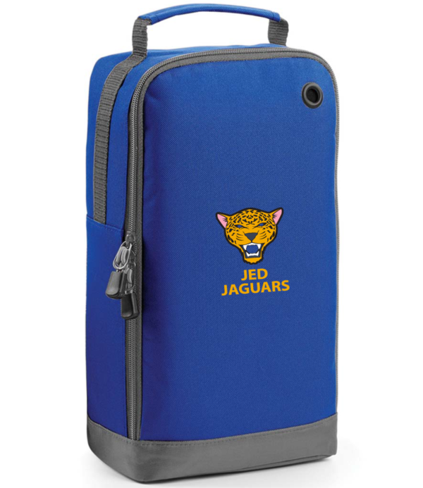 Royal Blue Boot Bag embroidered with the Jed Jags logo